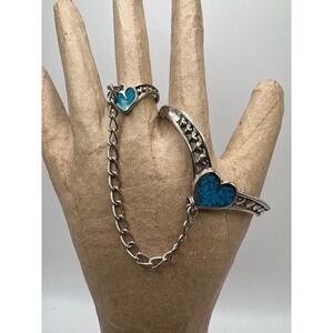 Vintage 1988 G&S Turquoise Inlay Heart Slave Bracelet Set Cuff & Ring